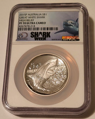 Australia 2015 P  1 oz Silver Dollar Great White Shark High Relief Proof PF70 UC NGC Low Mintage