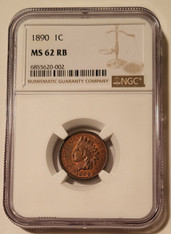 1890 Indian Head Cent MS62 RB NGC