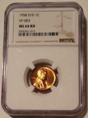 1958 D/D Lincoln Wheat Cent VP-003 MS64 RED NGC