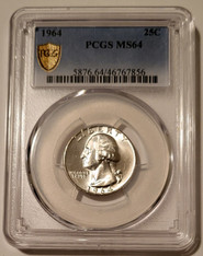 1964 Washington Quarter MS64 PCGS Gold Shield Holder