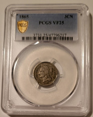 1865 3 Cent Nickel VF25 PCGS