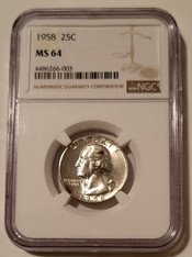 1958 Washington Quarter MS64 NGC Toning