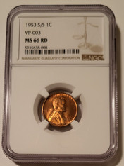 1953 S/S Lincoln Wheat Cent VP-003 MS66 RED NGC