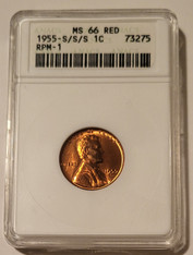 1955 S/S/S Lincoln Wheat Cent RPM-1 FS-501 (Stickered Reverse) MS66 ANACS