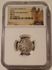 Livonia - Estonia - Bernd Von Der Borch (1471-83) Silver Schilling Reval Mint MS61 NGC