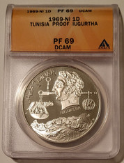Tunisia 1969 NI Silver Dinar Iugurtha Proof PF69 DCAM ANACS