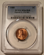 1988 Lincoln Memorial Cent Flared G Variety FS-901 MS63 RB PCGS