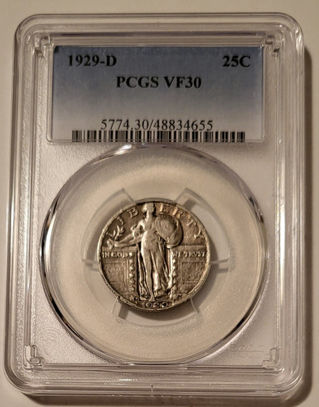 1929 d standing liberty quarter silver pcgs