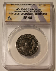 Roman Empire Maximianus follis coin anacs