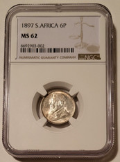 South Africa 1897 Silver 6 Pence MS62 NGC
