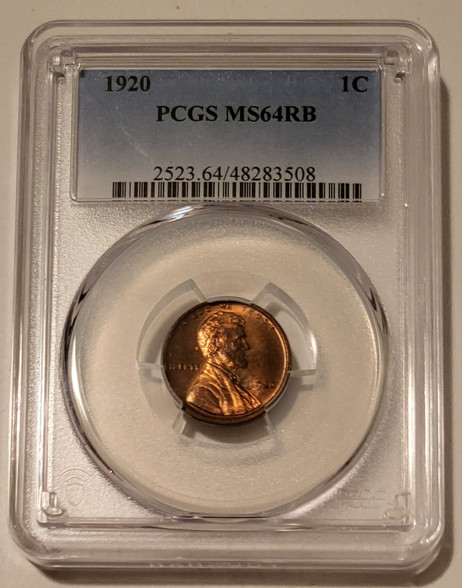 1920 Lincoln wheat cent ms64 rb pcgs
