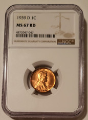 1939 D Lincoln Wheat Cent MS67 RED NGC