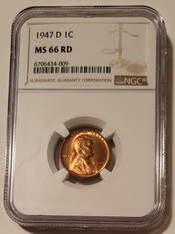 1947 D Lincoln Wheat Cent MS66 RED NGC
