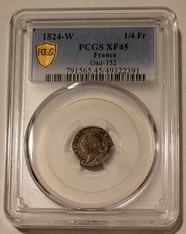france-1824-w-silver-quarter-franc-xf45-pcgs-a