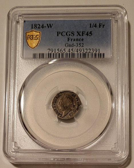 france-1824-w-silver-quarter-franc-xf45-pcgs-a
