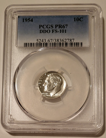 1954 Roosevelt dime ddo fs-101 pr67 pcgs a