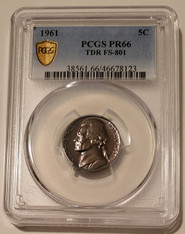 1961 jefferson nickel tdr fs801 pr66 pcgs a