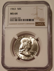 1963 Franklin half dollar ms64 ngc a