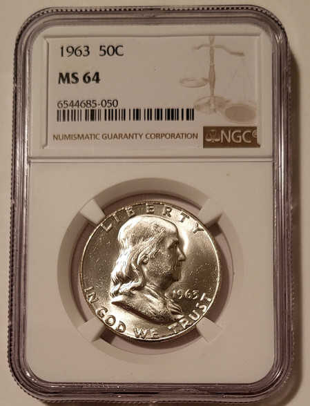 1963 Franklin half dollar ms64 ngc a
