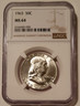 1963 Franklin half dollar ms64 ngc a