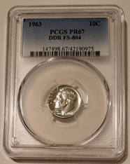 1963 Roosevelt silver dime ddr fs804 pr67 pcgs a