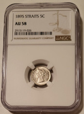 straits settlements victoria 1895 silver 5 cents au58 ngc a