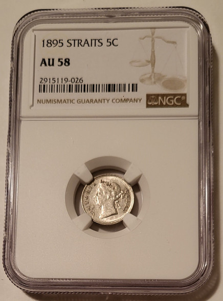 straits settlements victoria 1895 silver 5 cents au58 ngc a
