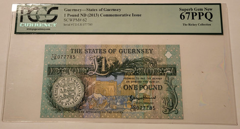 guernsey 2013 pound note commemorative 67 ppq pcgs a