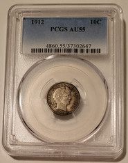 1912 Barber Dime AU55 PCGS Toned