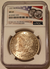 1921 Morgan silver dollar ms62 ngc toning a