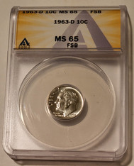 1963 d Roosevelt dime ms65 fsb anacs a