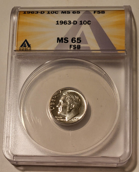 1963 d Roosevelt dime ms65 fsb anacs a