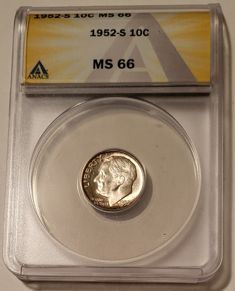 1952 s Roosevelt dime ms66 anacs a