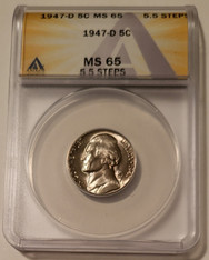 1947 d Jefferson nickel ms65 5.5 steps anacs toning a
