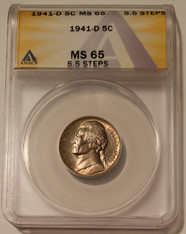 1941 d Jefferson nickel ms65 5.5 steps anacs toned a