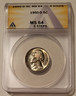 1950 d Jefferson nickel ms65 5 steps anacs toned a