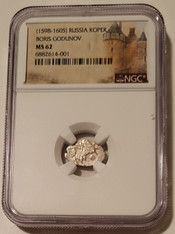 Russia Boris Godunov silver kopek ms62 ngc a