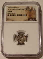 Livonia Swedish Occupation 1661 silver solidus riga au58 ngc a