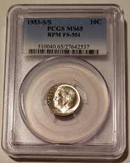 1953 s-s Roosevelt dime rpm fs501 ms65 pcgs a