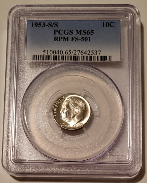 1953 s-s Roosevelt dime rpm fs501 ms65 pcgs a