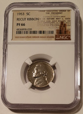 1953 Jefferson nickel recut ribbon pf66 ngc executive order  label a