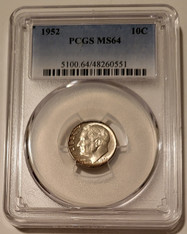 1952 Roosevelt silver dime ms64 pcgs a