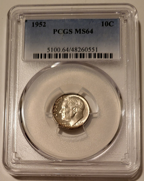1952 Roosevelt silver dime ms64 pcgs a