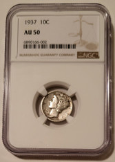 1937 Mercury silver dime au50 ngc a