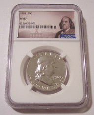 1963 Franklin silver half dollar proof pf67 ngc portrait a