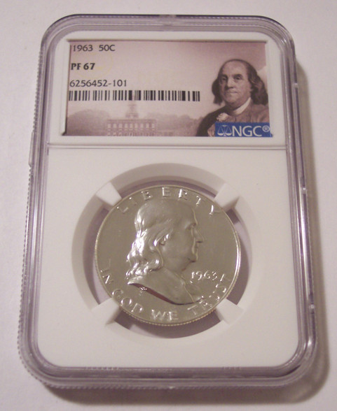 1963 Franklin silver half dollar proof pf67 ngc portrait a
