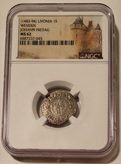 Livonia Latvia Freitag silver schilling ms62 ngc a