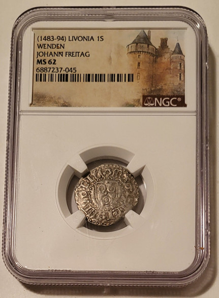 Livonia Latvia Freitag silver schilling ms62 ngc a