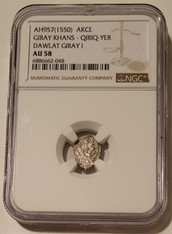 Crimean khanate dawlat Giray 1 silver akce au58 ngc a