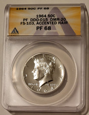 1964 Kennedy silver half dollar accented hair fs103 pf68 anacs a